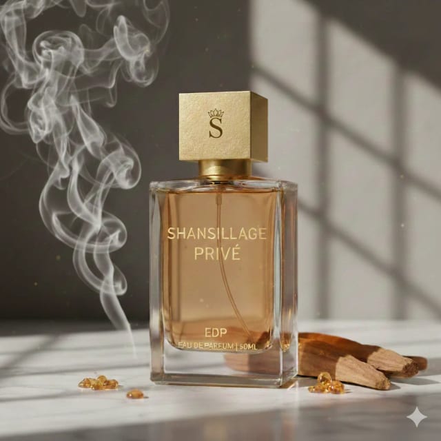 Shansillage Privé 50ml Eau de Parfum in premium Victor bottle featuring luxury square cap and 15mm gold metallic pump - handcrafted in India